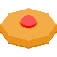 Stylized Cookie With Red Candy Center Isolated On White Background Detailed Graphic Design