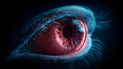 Futuristic eye with glowing veins and intricate network, perfect for sci-fi, technology, or medical themes, captivating and visually stunning concept
