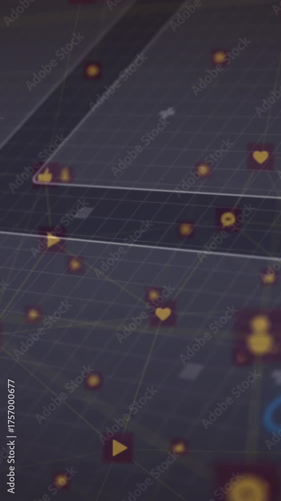 Wall mural animation of network of connections over globe spinning and data processing on screens