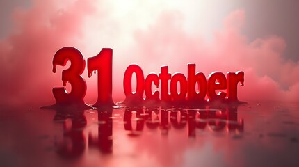 31 October dripping horror typography with abstract red mist and glowing haze