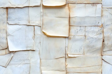 Collection of aged fragmented documents showing writing. Seamless pattern.