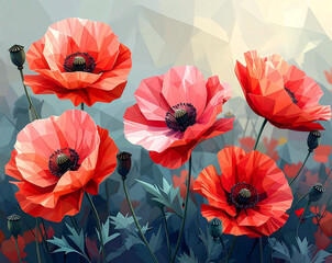 3D Illustration of Red Poppies &mdash; Blooming Flowers Render