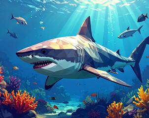 3D Illustration of a Shark in the Ocean