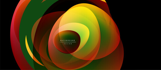 Obraz premium Abstract fluid shapes blend, creating vibrant colorful design. Yellow, green, red hues dominate composition. Modern aesthetic.