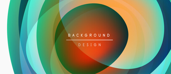 Abstract colorful layers create dynamic visual effect. Gradient hues blend, forming circular patterns, modern design element.
