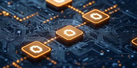Futuristic Digital Network with Linked Cubes and Circuit Technology Showcasing Data Connections