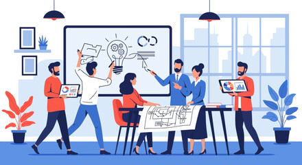 Team Collaboration and Brainstorming in Modern Office Setting.