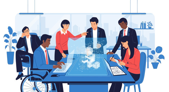 Team of Professionals Collaborating on Architectural Design Project.