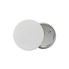 Blank white round button badge with pin backing isolated on transparent background