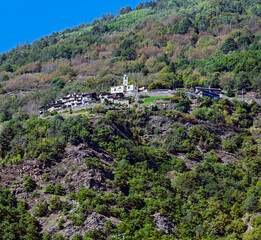 Mountain village Roncaiola above the Italian city of Tirano in the province of Sondrio, Lombardy region