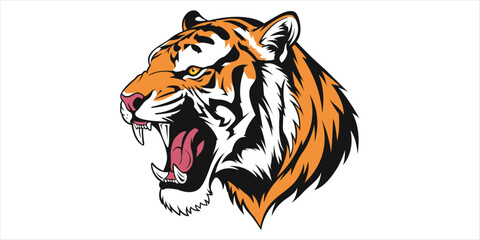 Fierce roaring tiger head mascot. Aggressive wild cat symbol for a sports team logo or emblem. Vector illustration.