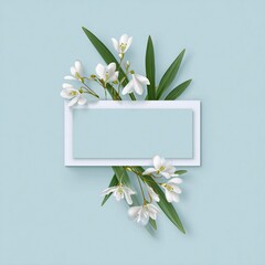 Snowdrop flowers frame light blue background spring floral design copy space for text invitation card template