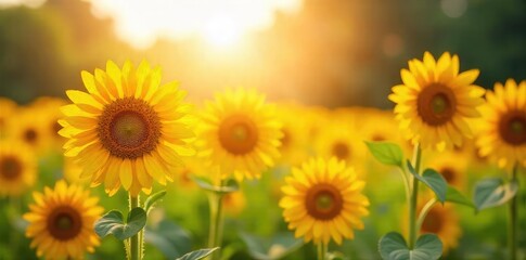 Obraz premium Sunflowers Basking in Summer Sunshine A Breathtaking Display of Natures Vibrant Beauty