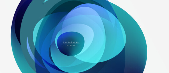 Abstract fluid shapes, blue tones dominate. Modern design, gradient effect creates depth, smooth transitions visible. Minimalist composition.