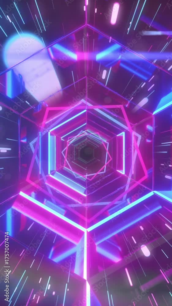 Canvas Prints animation of neon shapes moving over digital tunnel