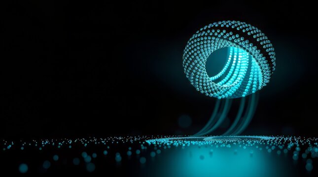 Futuristic neon data spiral on black background - Powered by Adobe