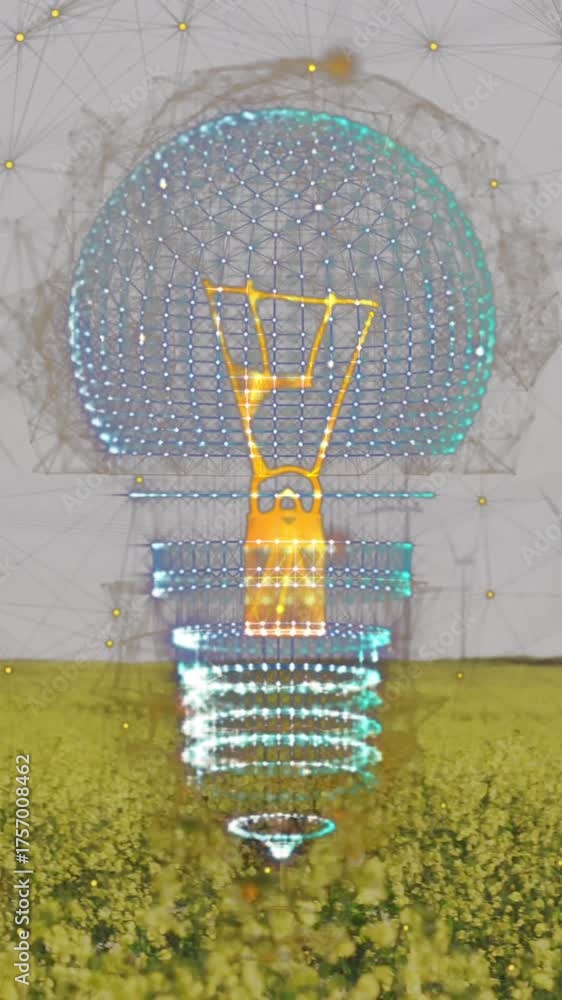 Wall mural animation of light bulbs and data processing with connections
