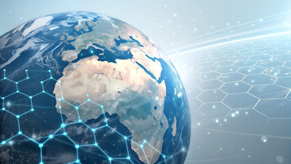 Global network a digital rendering of earth with interconnected lines, representing global communication, technology, and the interconnected world