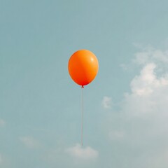 Orange balloon floating in blue sky stock photo for birthday party celebration and event decoration ideas