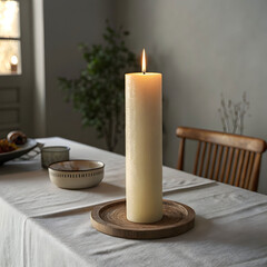 tall candle lit at the center