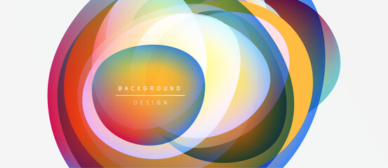 Obraz premium Abstract colorful circles overlap, creating vibrant visual effect. White background provides contrast, text reads background design.