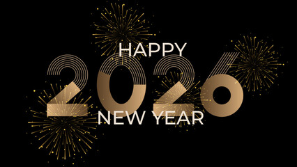 Typography Happy New Year 2026. Shiny gold color and realistic embossed effect.	