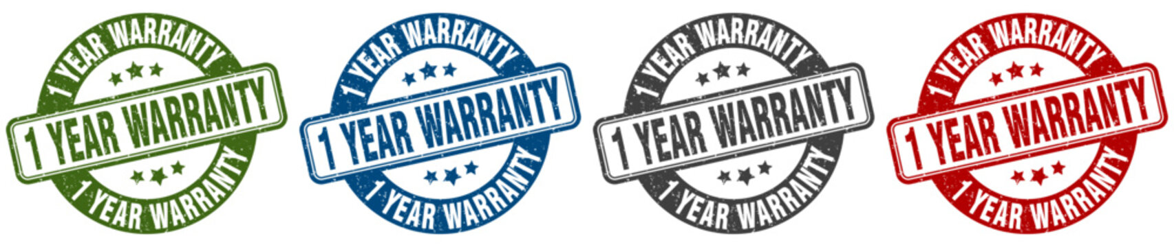 1 year warranty stamp. 1 year warranty round stamp set isolated on white background
