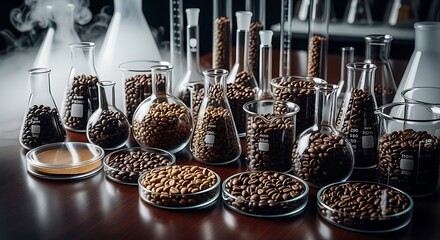 Coffee bean laboratory analysis, scientific research, and chemical experiments.