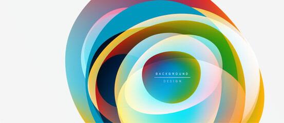 Obraz premium Abstract colorful layers create circular design. Vibrant hues blend, forming dynamic visual effect. Modern background element.