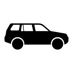 Vector art of black suv silhouette, featuring a boxy shape, roof rack, and robust tires, ideal for family outings and offroad adventures, representing dependability and adaptability