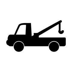 Vector art of silhouette of a tow truck, representing vehicle recovery, roadside assistance, and the automotive industry, highlighting transportation and emergency services