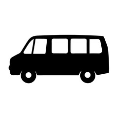 Vector art of black van silhouette, perfect for representing transportation, delivery, or travel, showcasing a classic van design, ideal for use as an icon or graphic element, clean and simple