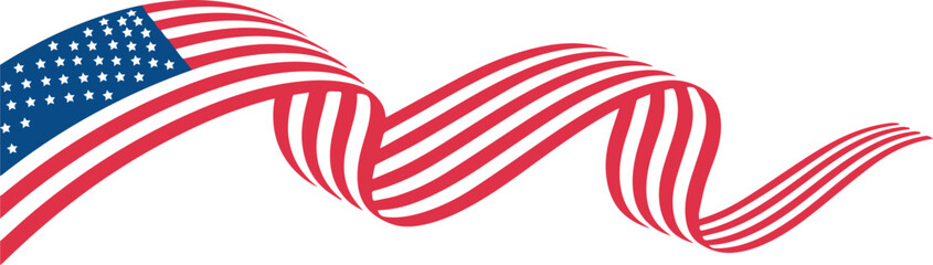 Waving american flag banner ribbon serpentine design vector,curved ribbon wave shaped american flag Banner