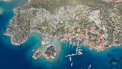 Naklejka premium Aerial View of Kalekoy Village in Antalya, Turkey
