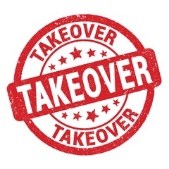 TAKEOVER text written on red round stamp sign.