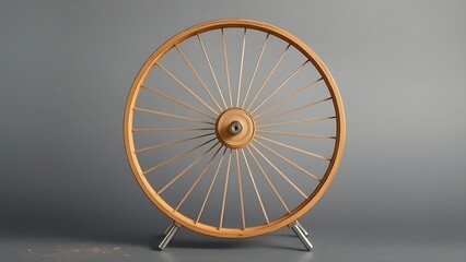 Hamster wheel in endless rotation on a plain grey background.