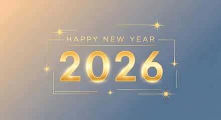 Golden 2026 numbers with festive new year greeting and subtle sparkles