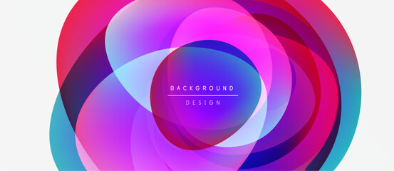 Abstract vibrant circles overlap. Pink, purple, blue hues create dynamic visual effect. Text reads background design. Modern, colorful composition.