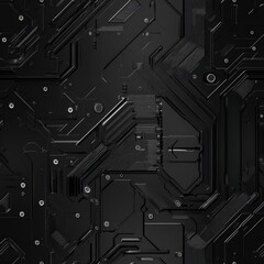 Intricate detailed view of a dark circuit board. Seamless pattern.