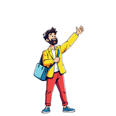Vsai happy man cartoon waving hand greeting gesture