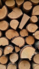 Fototapeta premium Stacks of neatly organized dried forestry wood, ready for use in crafting, construction, or as firewood Perfect for rustic, natural, and DIY projects , pile, detail, background