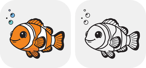 Adorable Anemonefish Vector – Smiling Reef Fish with Bubbles