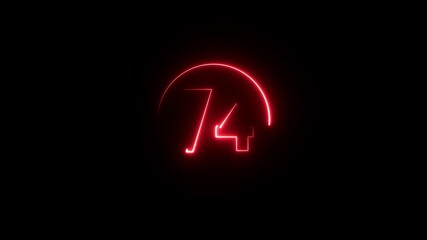 Glowing neon red text 74 number countdown icon black background, neon number 74, 4k animation. - Powered by Adobe
