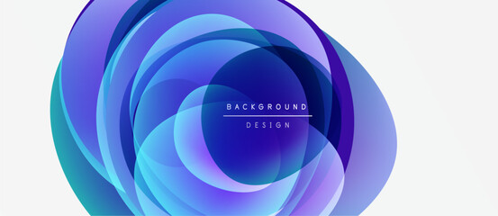 Abstract circular design. Layers overlap, creating vibrant blue, purple hues. Modern aesthetic, suitable background element.