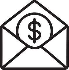 Open Envelope Dollar Icon An icon of an open envelope with a dollar sign inside, rendered in a simple black outline style.