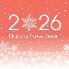 Happy New Year 2026 template with pink and white snowflakes and stars on pink background.