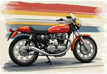 Classic Red Motorcycle with Retro Styling and Chrome Accents.