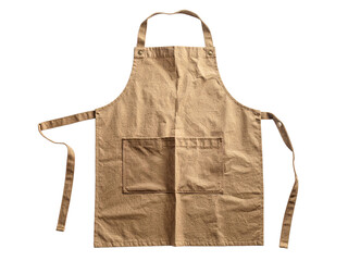 Brown cotton kitchen apron pocket isolated, perfect for cooking, baking, crafting, durable and practical with adjustable straps and a large central front pocket.