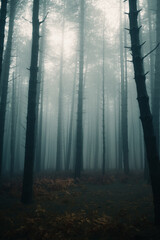 Naklejka premium Dark And Creepy Spot In The Forest During Fall
