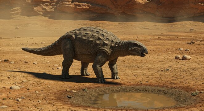 Scutosaurus trudgi ancient reptile in a barren desert environment, prehistoric era